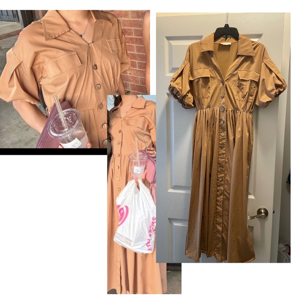 Elegant Tan Button-Down Dress